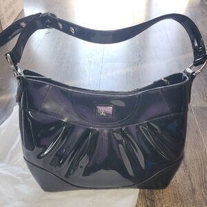 Beijo Black and Purple Patent Shoulder Bag